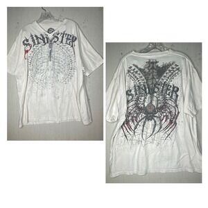 Sinister Y2K Style Graphic Skeleton Print V-Neck Tee Shirt | Tagged Size: XXL